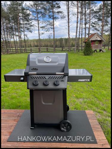 a grill sitting on a table in a park at Hankówka Mazury in Jerutki
