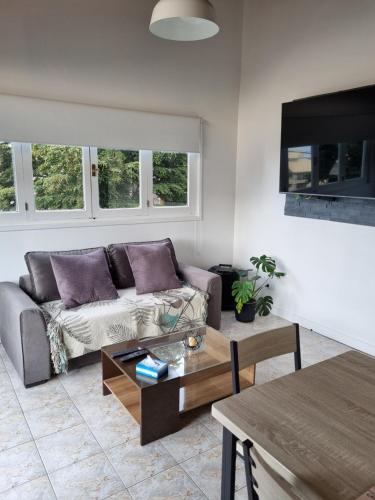 een woonkamer met een bank en een salontafel bij El Condor Fueguino in Ushuaia
