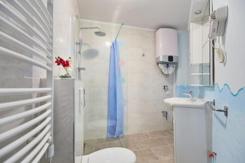 La salle de bains est pourvue d'une douche, de toilettes et d'un lavabo. dans l'établissement Studio Ibis, à Dubrovnik