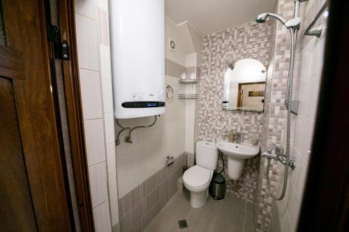 ヴァルナ・シティにあるCathedral Apartment Varnaの小さなバスルーム(トイレ、シンク付)