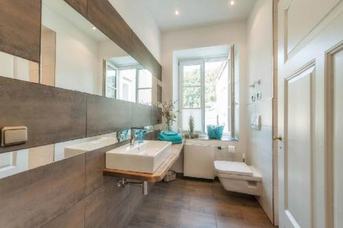 a bathroom with a large sink and a toilet at PASSAU mittendrin in Passau