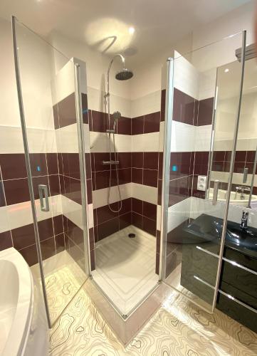 a bathroom with a shower and a toilet at FLOYDROOM'S Pau chambre hôtes standing dans appartement partagé proche château in Pau