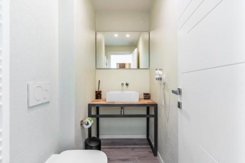 een badkamer met een wastafel en een spiegel bij Meneghina Suites Foresteria Lombarda in Milaan