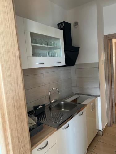 a kitchen with a sink and a counter top at Apartman Didi-free parking in Novi Sad