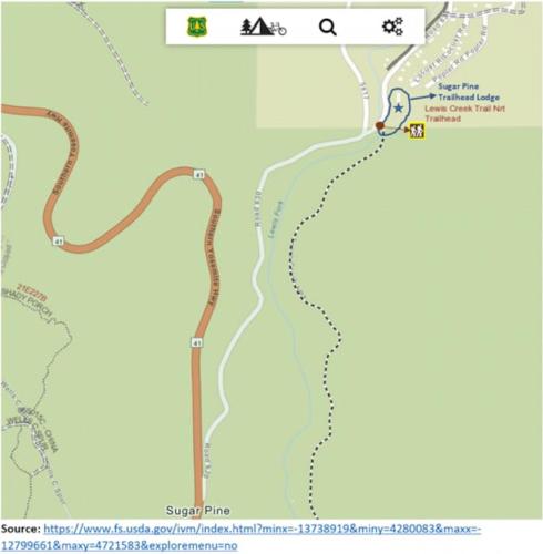 a screenshot of a map with aedes at Corlieu Falls Cabin in Sugar Pine 8 miles from Yosemite with Gazebo, Hot tub a shack and Bar top in Oakhurst