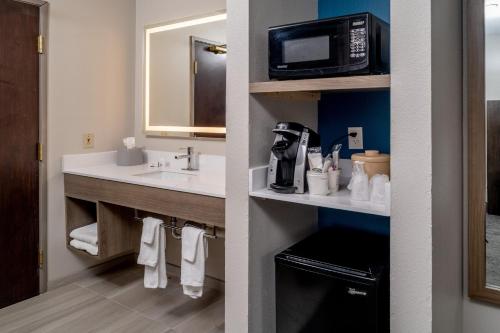 a bathroom with a sink and a microwave at Holiday Inn Express - Charleston/Kanawha City by IHG in Charleston