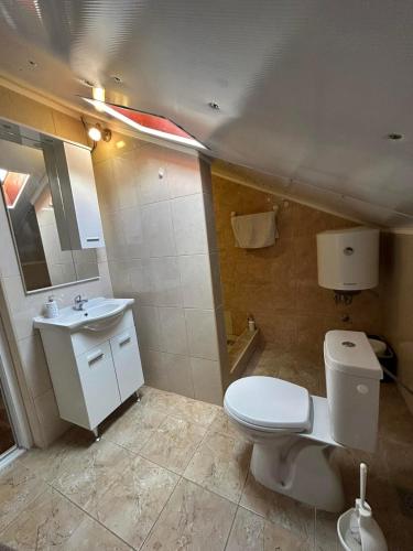 a bathroom with a white toilet and a sink at Apartment Perović in Kotor