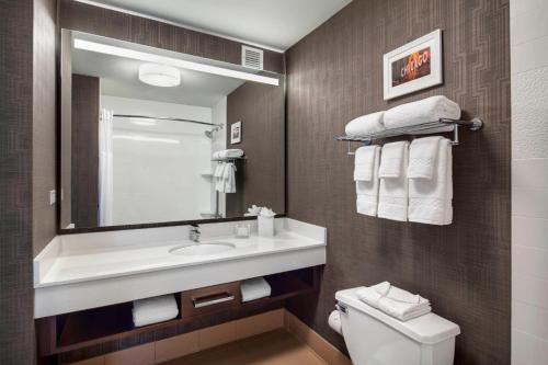 a bathroom with a sink and a toilet and a mirror at Fairfield Inn and Suites Chicago Downtown/ Magnificent Mile in Chicago