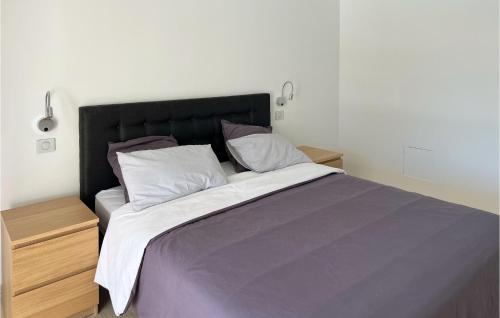 Schlafzimmer mit einem großen Bett mit einem schwarzen Kopfteil in der Unterkunft Awesome Home In St Maximin La Ste Baum With Wifi in Saint-Maximin-la-Sainte-Baume