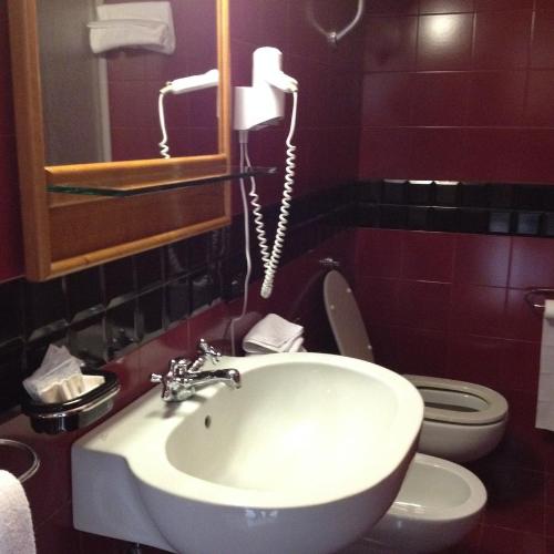 ein Badezimmer mit Toilette, Waschbecken und Telefon in der Unterkunft MINICUCCIO Hotel Ristorante VALLESACCARDA in Trevico