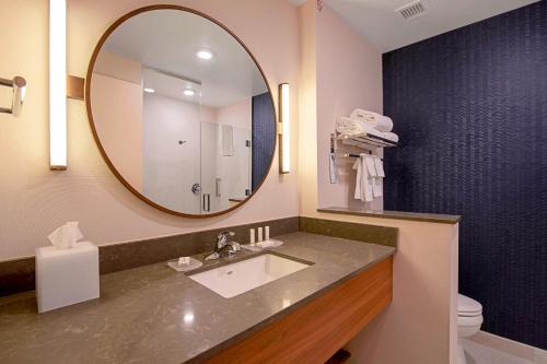 Fairfield Inn & Suites By Marriott Duluth Waterfront في دولوث: حمام مع حوض ومرآة