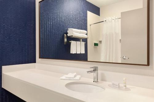 a bathroom with a sink and a mirror at Fairfield Inn Erie Millcreek Mall in Erie