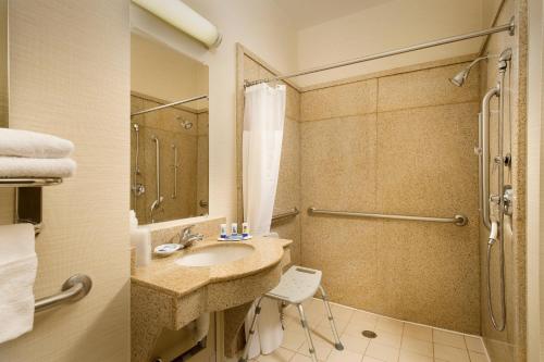 a bathroom with a sink and a shower at Fairfield Inn & Suites by Marriott Marshall in Marshall