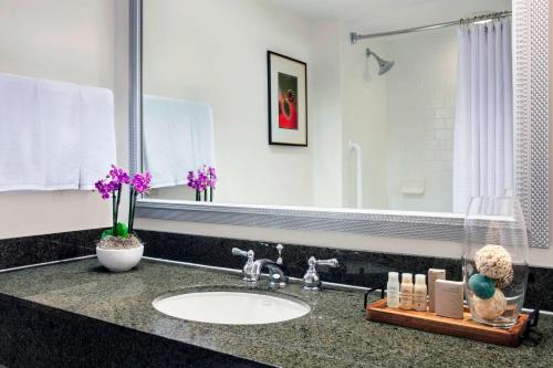 baño con lavabo y espejo grande en Renaissance Fort Lauderdale Cruise Port Hotel en Fort Lauderdale