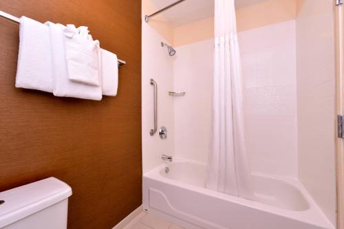 a bathroom with a shower and a tub and a toilet at Fairfield Inn & Suites Louisville North in Jeffersonville