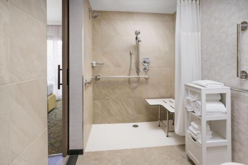 a bathroom with a shower and a sink at TownePlace Suites by Marriott New York Manhattan/Chelsea in New York