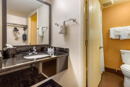 W łazience znajduje się umywalka, toaleta i lustro. w obiekcie Fairfield Inn Myrtle Beach North w mieście Myrtle Beach