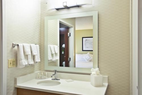 a bathroom with a sink and a mirror at Springhill Suites by Marriott Chicago Elmhurst Oakbrook Area in Elmhurst