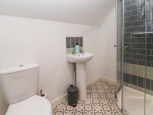 a bathroom with a toilet and a sink and a shower at The Old Police House in Withernsea