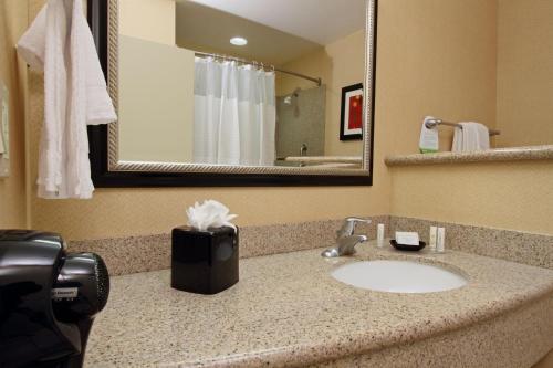 a bathroom with a sink and a mirror at Courtyard by Marriott St. George in St. George