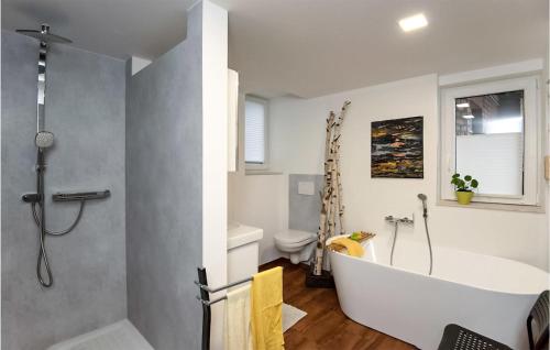 uma casa de banho com uma banheira branca e um WC. em Pet Friendly Apartment In Suhl With Kitchen em Suhl