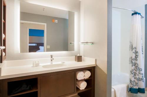 a bathroom with a sink and a mirror at Residence Inn by Marriott San Jose Airport in San Jose