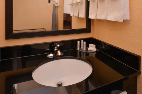 a bathroom with a white sink and a mirror at Fairfield Inn St. Louis St. Charles in St. Charles
