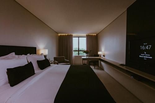 une chambre d'hôtel avec un grand lit et une télévision dans l'établissement LS Hotel, à João Pessoa