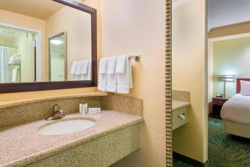 a bathroom with a sink and a mirror at SpringHill Suites Fort Myers Airport in Fort Myers