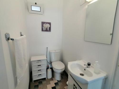 La salle de bains est pourvue de toilettes blanches et d'un lavabo. dans l'établissement Westerland House, à Ribeira Brava
