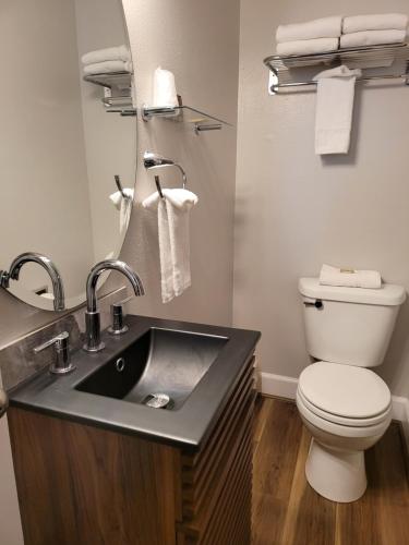 a bathroom with a sink and a toilet at Bridge Street Inn in Baker City