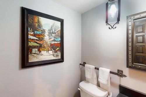 uma casa de banho com um quadro na parede e um WC em Cypress Run Daydream em Tarpon Springs