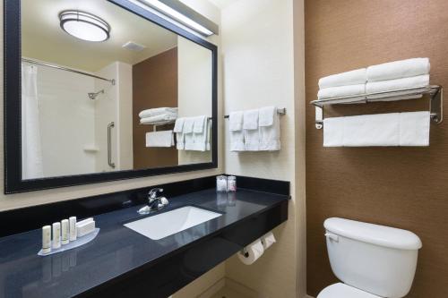 y baño con lavabo, espejo y aseo. en Fairfield Inn & Suites by Marriott Odessa, en Odessa