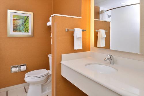 a bathroom with a sink and a toilet at Fairfield Inn & Suites by Marriott Sacramento Airport Woodland in Woodland