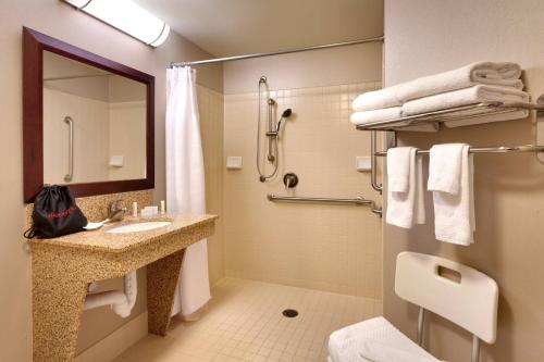 y baño con lavabo y ducha. en SpringHill Suites Lehi at Thanksgiving Point, en Lehi