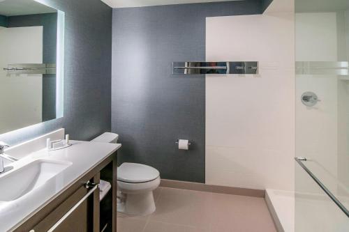 y baño con aseo, lavabo y ducha. en Residence Inn by Marriott Rapid City, en Rapid City