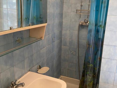łazienka z umywalką i prysznicem w obiekcie Studio Cabine 4 Pers, Terrasse, Parking Privé, Proche Plage et Commerces, La Franqui - FR-1-81-585 w mieście Leucate