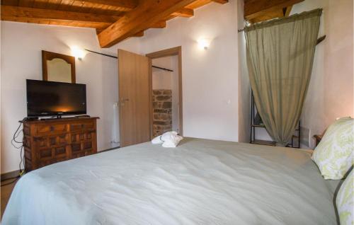 um quarto com uma cama grande e uma televisão em C Tonino em Pugliano