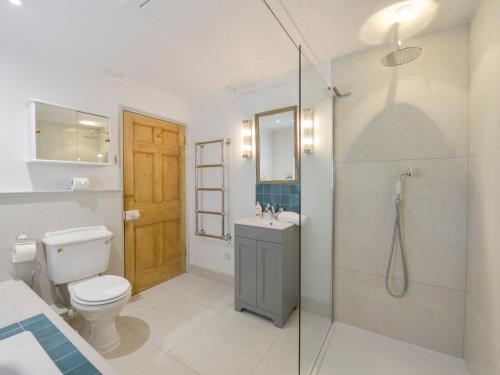 een badkamer met een toilet, een douche en een wastafel bij Mount Pleasant in Padstow