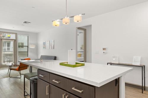 A kitchen or kitchenette at Modern 2BR CozySuites on Town Lake waterfront 11