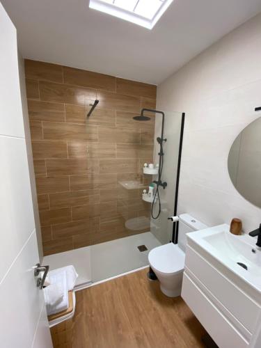 a bathroom with a shower and a toilet and a sink at Tu casa en El Cabo in El Cabo de Gata