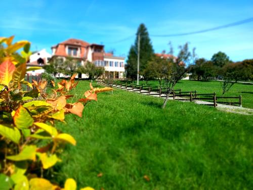 a row of fences in a field of green grass at Elimheim in Cisnadioara