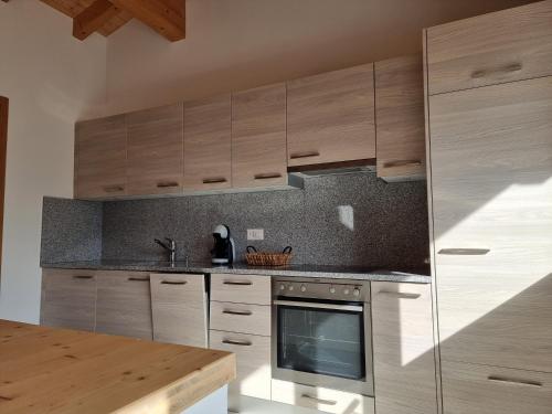 a kitchen with wooden cabinets and a counter top at Depandance Garni Golf in Ascona