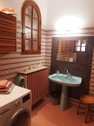 une salle de bain avec un lavabo et une machine à laver dans l'établissement LAUTRE, à Joyeuse