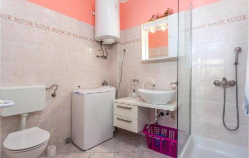 a bathroom with a toilet and a sink and a shower at Nice Apartment In Stara Baska With Wifi in Stara Baška