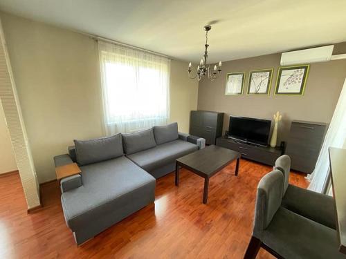 sala de estar con sofá y TV en Rukadel - Poleska, en Wroclaw
