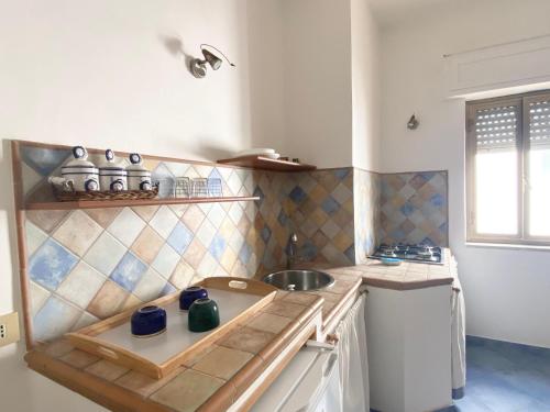 馬雷蒂莫的住宿－Rosa Dei Venti Marettimo，厨房配有水槽和台面