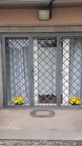 a door with a metal gate with yellow flowers in it at Noralù House in Grottaferrata