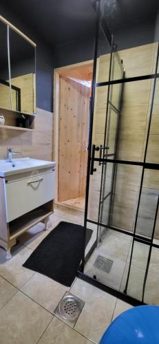 a bathroom with a sink and a mirror at Brvnara Lepota življenja in Dragolj
