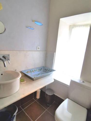 a bathroom with a sink and a toilet at Kalypso's apt in Hermoupolis rooftop with seaview in Ermoupoli